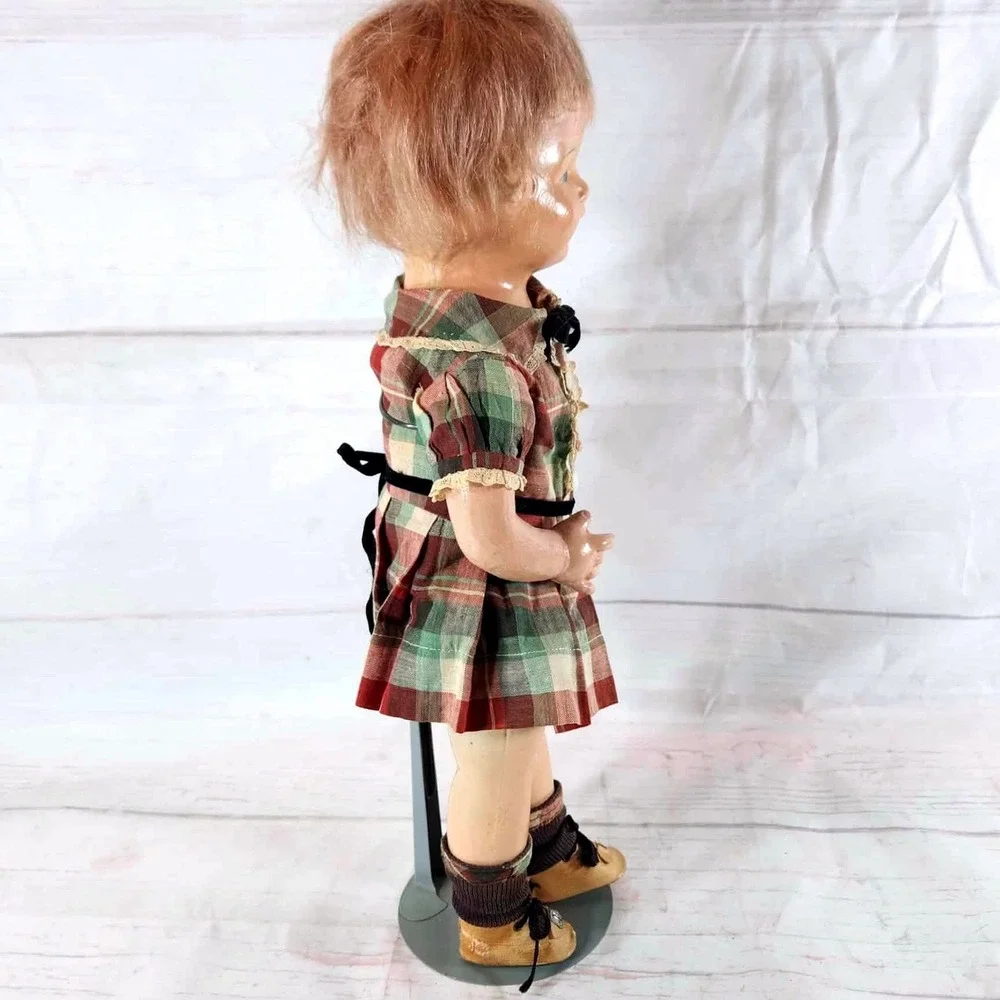 Vintage Composition Doll 1920s 17 Inch Plaid‎ Dress